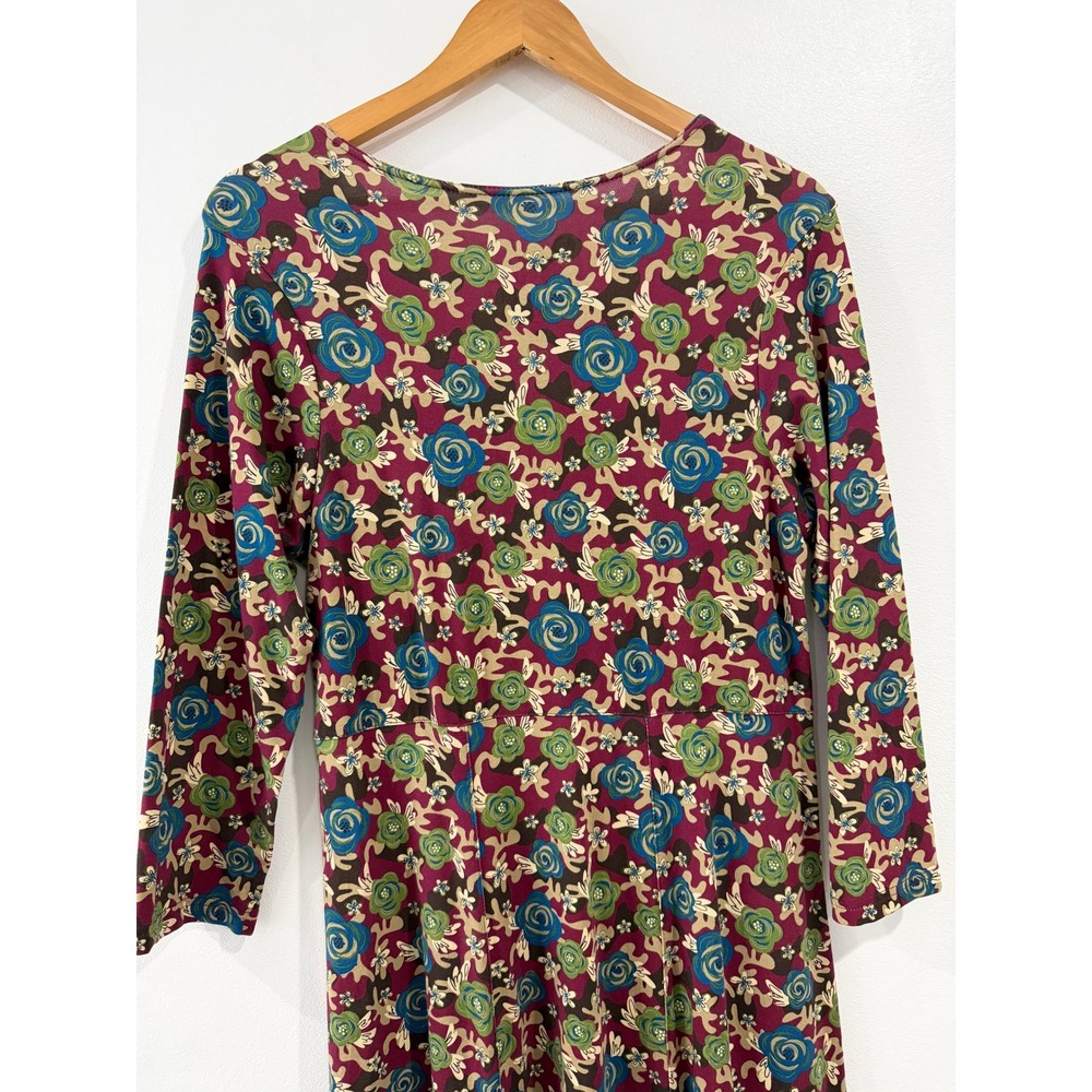 Sahalie Women Floral Midi Dress Burgundy V-Neck 3/4 Sleeve Cotton Modal Blend M - Picture 7 of 10